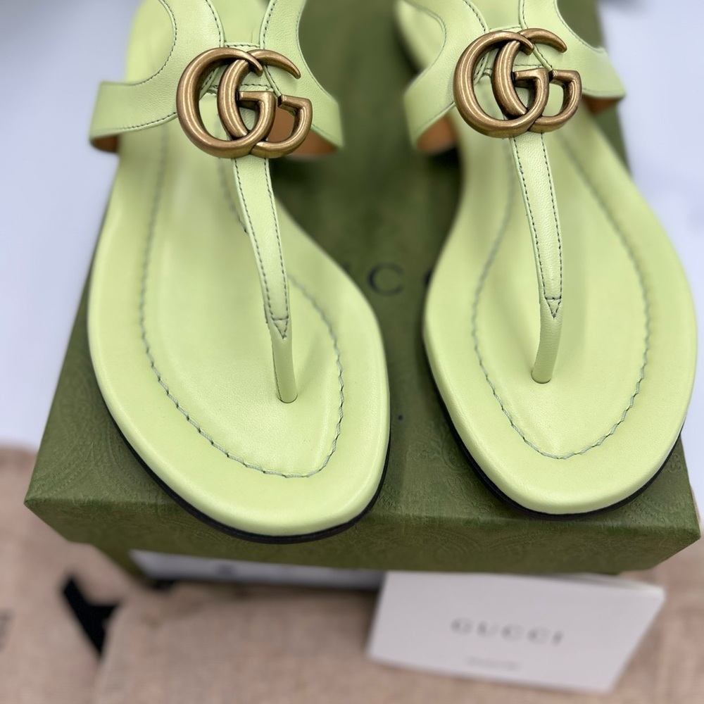 Women's Gucci, GG Marmont , leather thong, sandals, pistachio size 37 made Italy - Picture 2 of 8